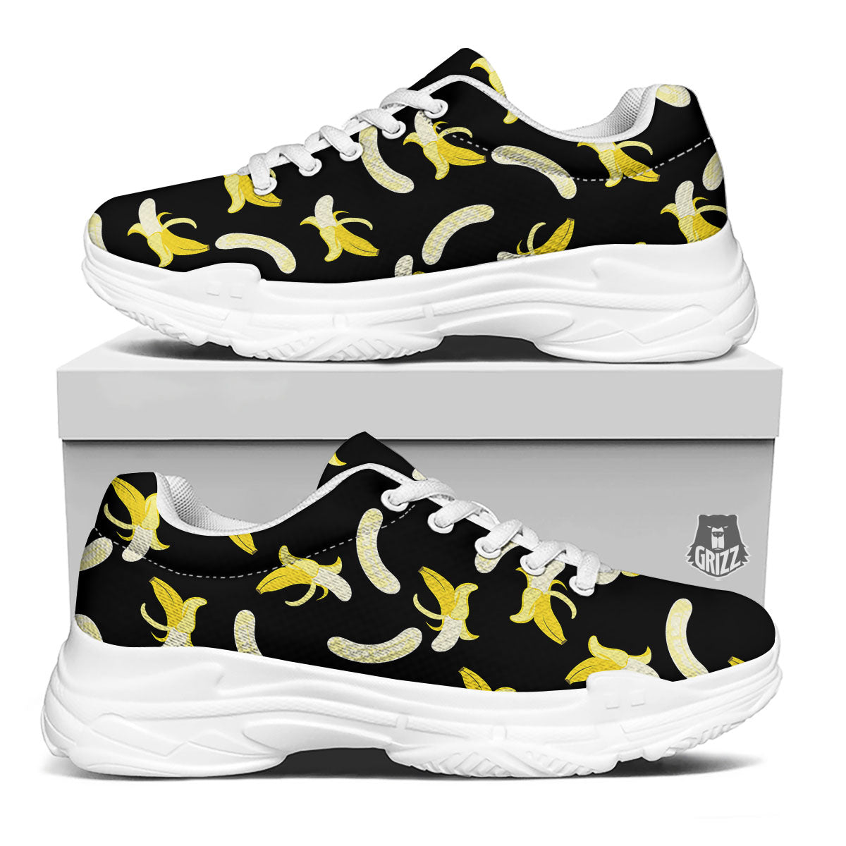 Peeled Banana Print Pattern White Chunky Shoes-grizzshop