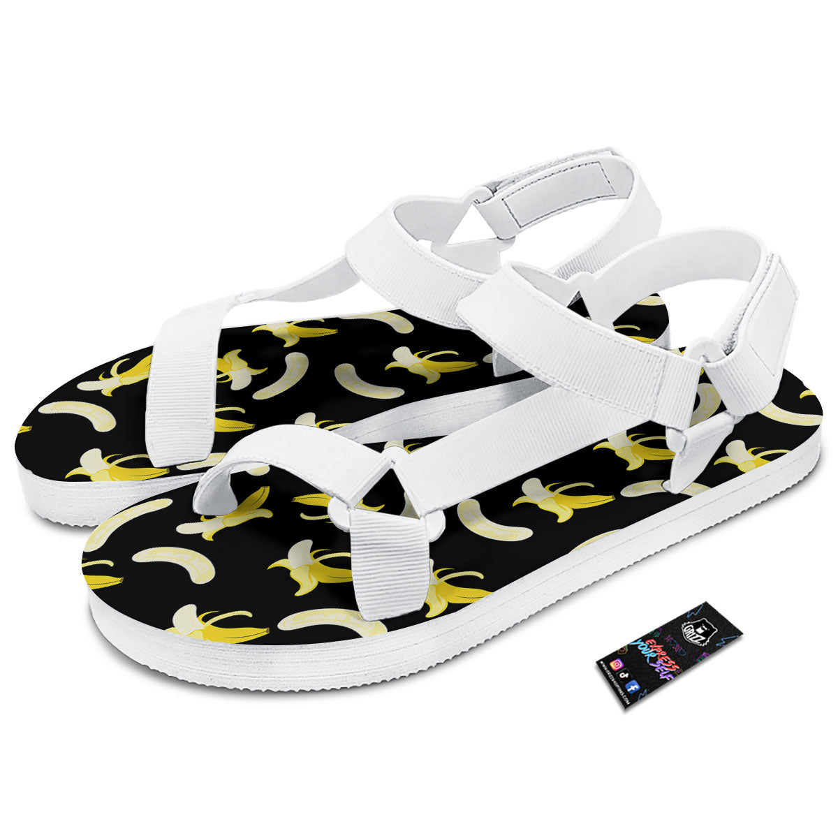 Peeled Banana Print Pattern White Open Toe Sandals-grizzshop