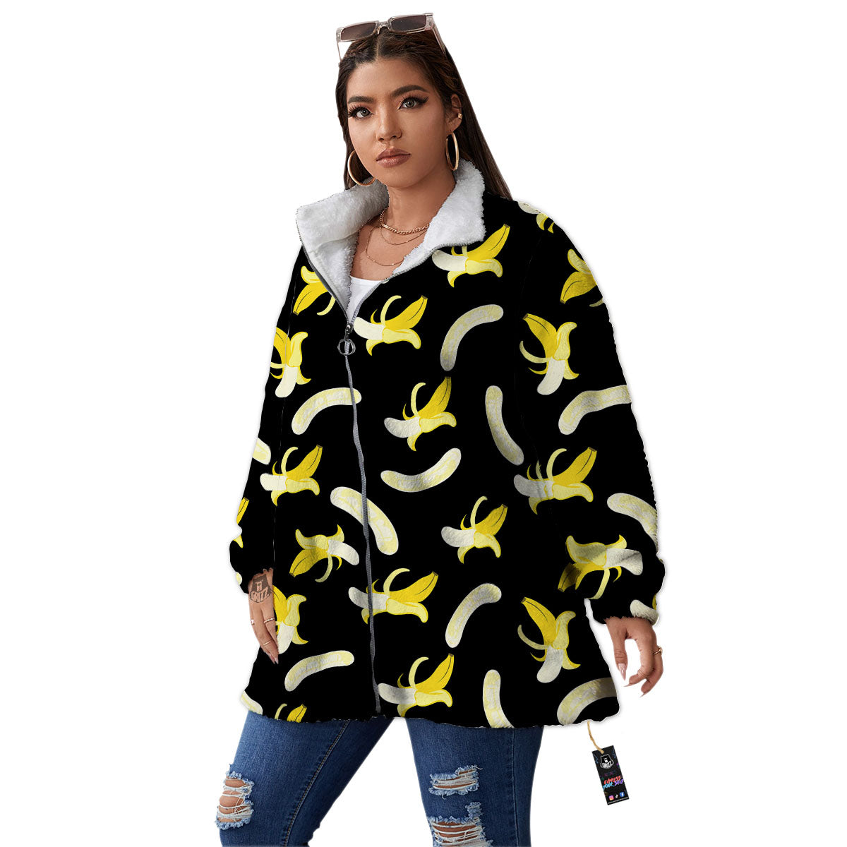 Peeled Banana Print Pattern Women's Sherpa Jacket-grizzshop