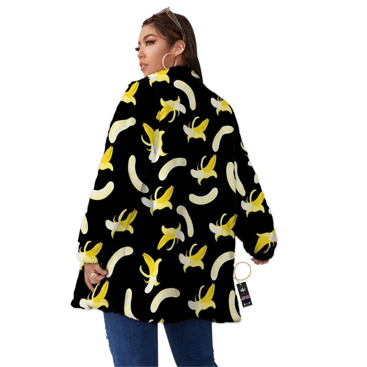 Peeled Banana Print Pattern Women's Sherpa Jacket-grizzshop