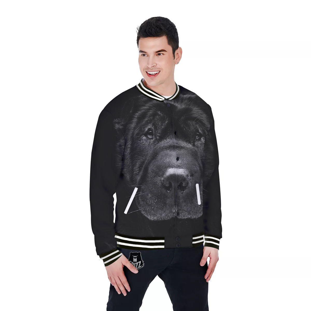Pei Shar Monochrome Print Baseball Jacket-grizzshop