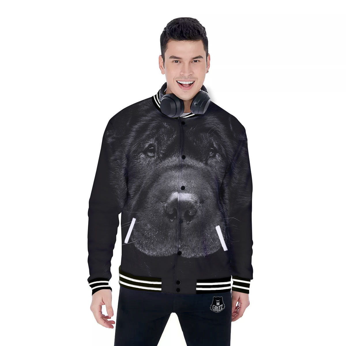Pei Shar Monochrome Print Baseball Jacket-grizzshop
