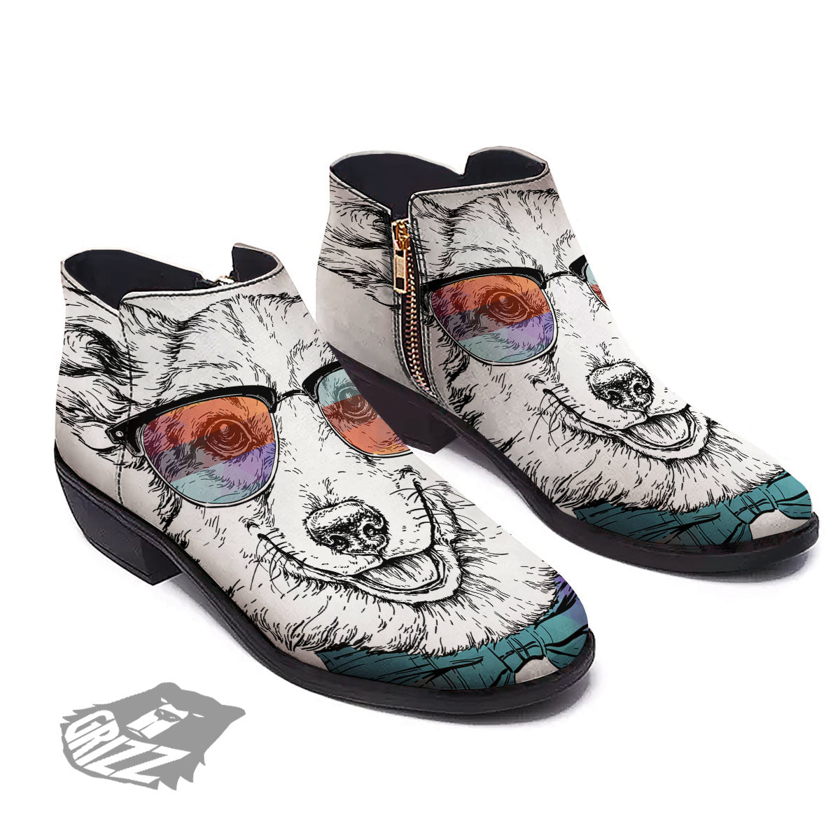 Pembroke Welsh Corgi Hipster Print Ankle Boots-grizzshop