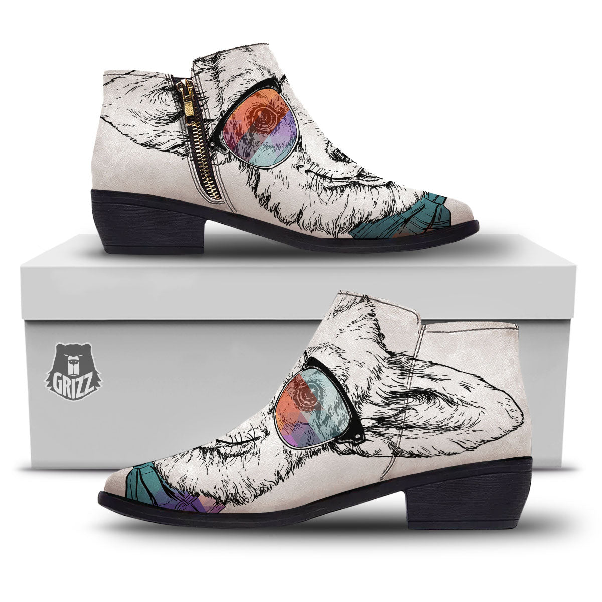 Pembroke Welsh Corgi Hipster Print Ankle Boots-grizzshop