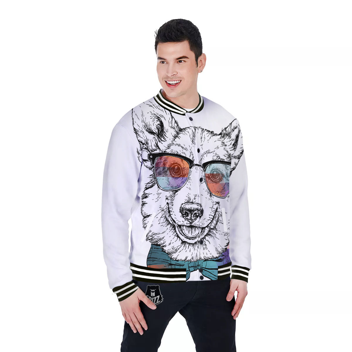 Pembroke Welsh Corgi Hipster Print Baseball Jacket-grizzshop