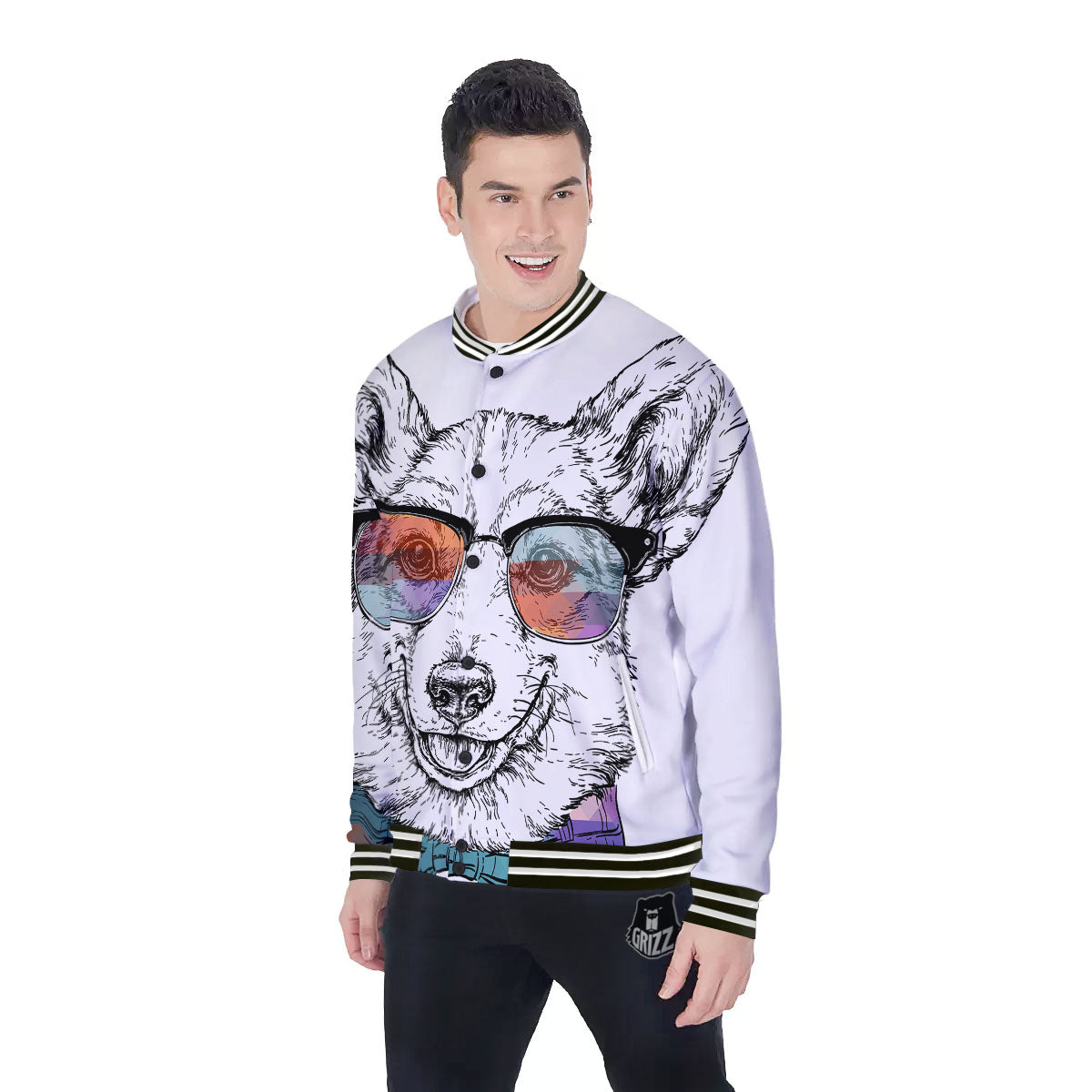 Pembroke Welsh Corgi Hipster Print Baseball Jacket-grizzshop