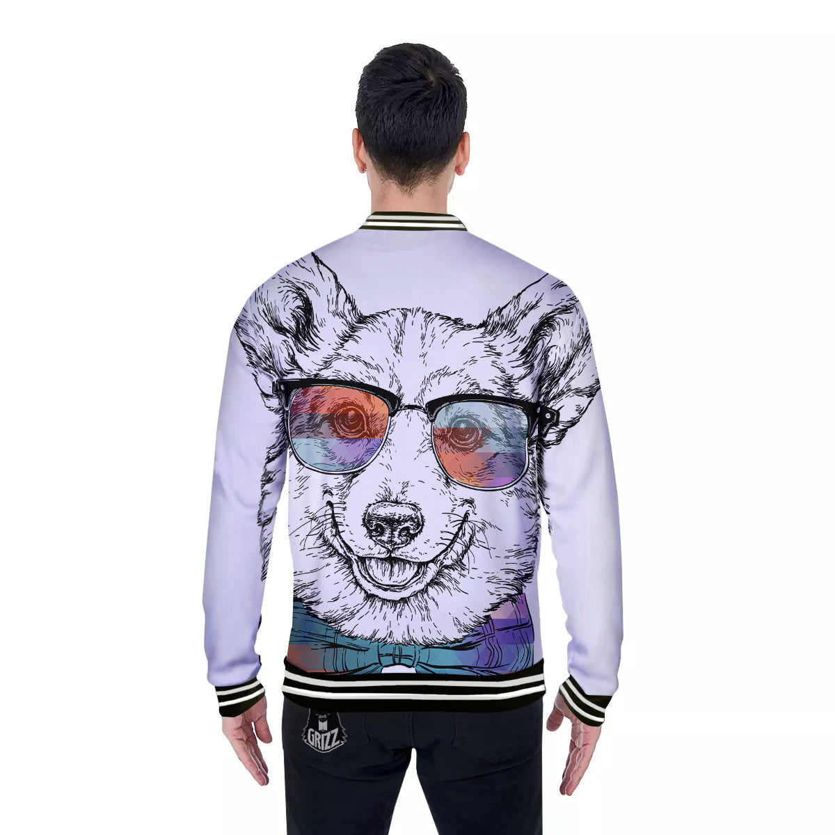 Pembroke Welsh Corgi Hipster Print Baseball Jacket-grizzshop