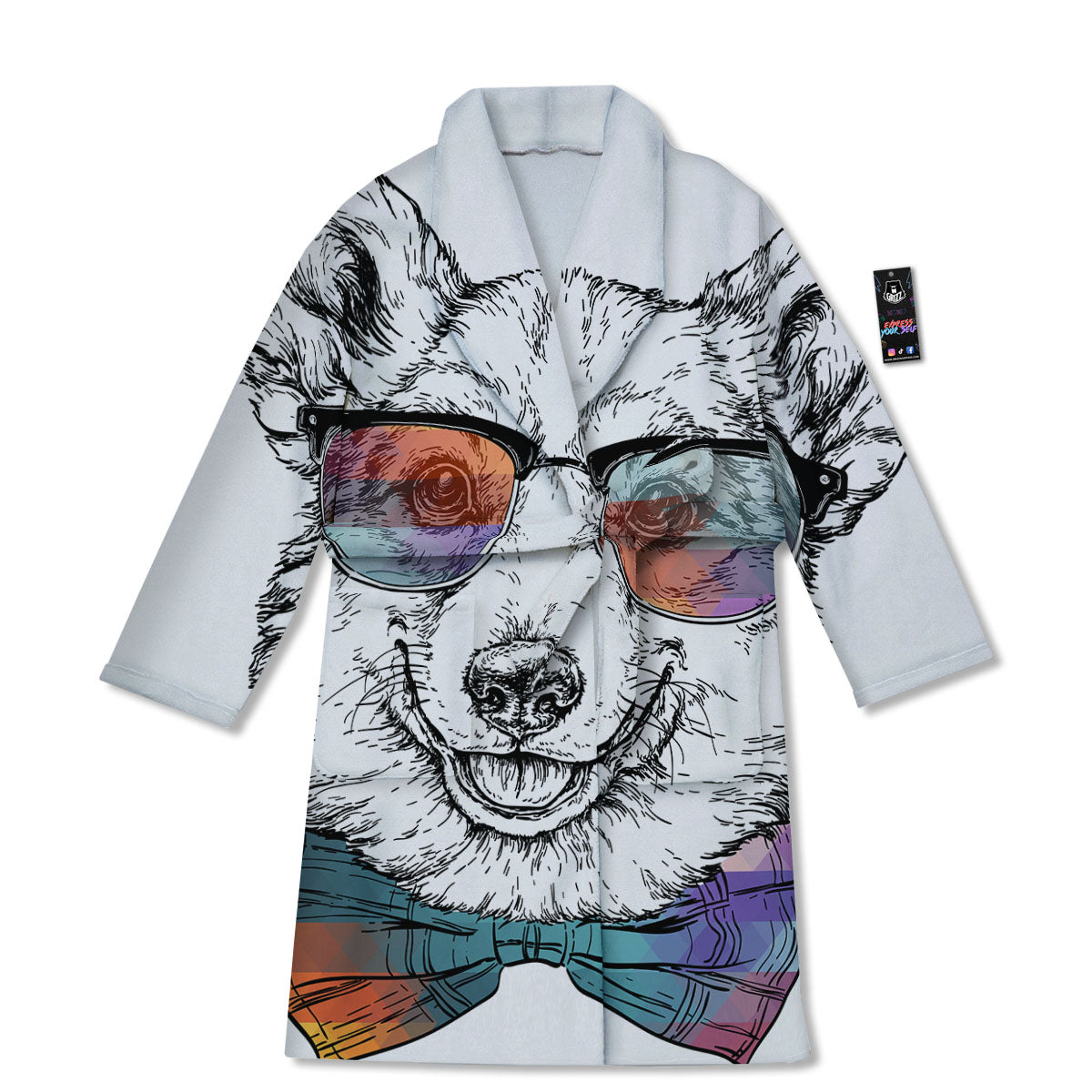 Pembroke Welsh Corgi Hipster Print Bathrobe-grizzshop