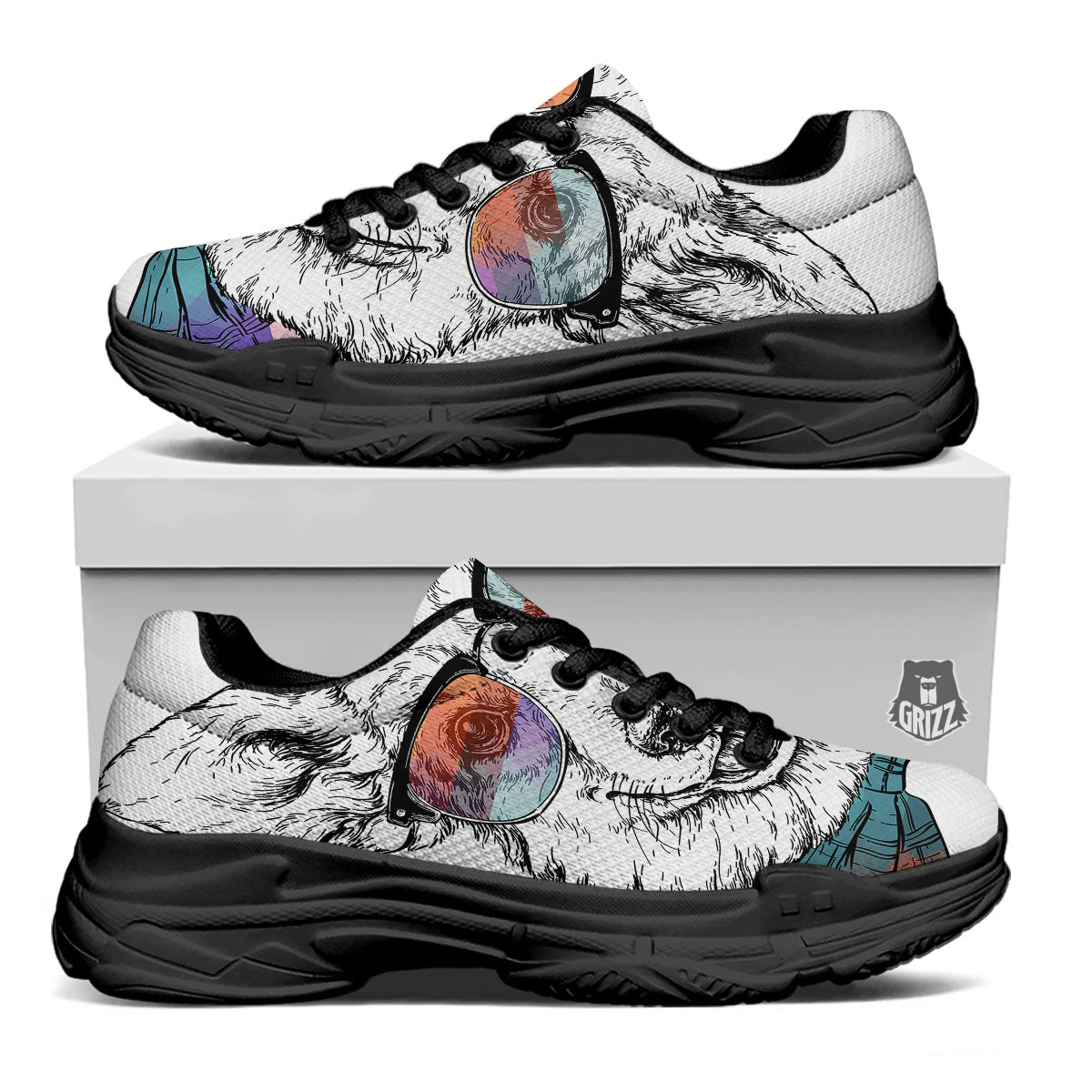 Pembroke Welsh Corgi Hipster Print Black Chunky Shoes-grizzshop
