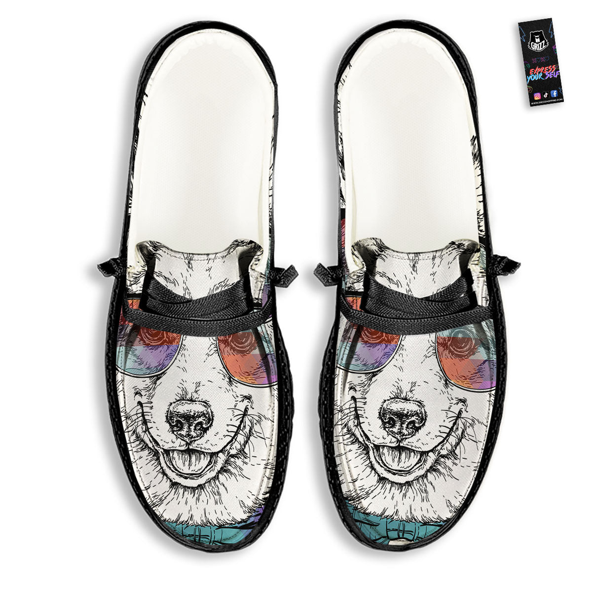 Pembroke Welsh Corgi Hipster Print Black Loafers-grizzshop