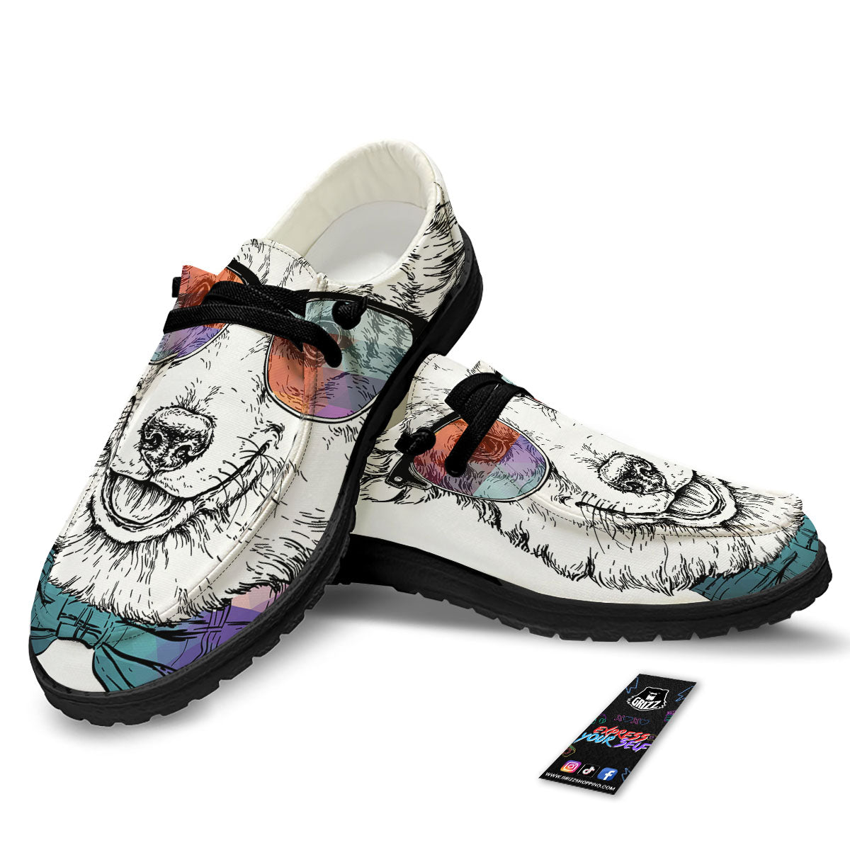 Pembroke Welsh Corgi Hipster Print Black Loafers-grizzshop