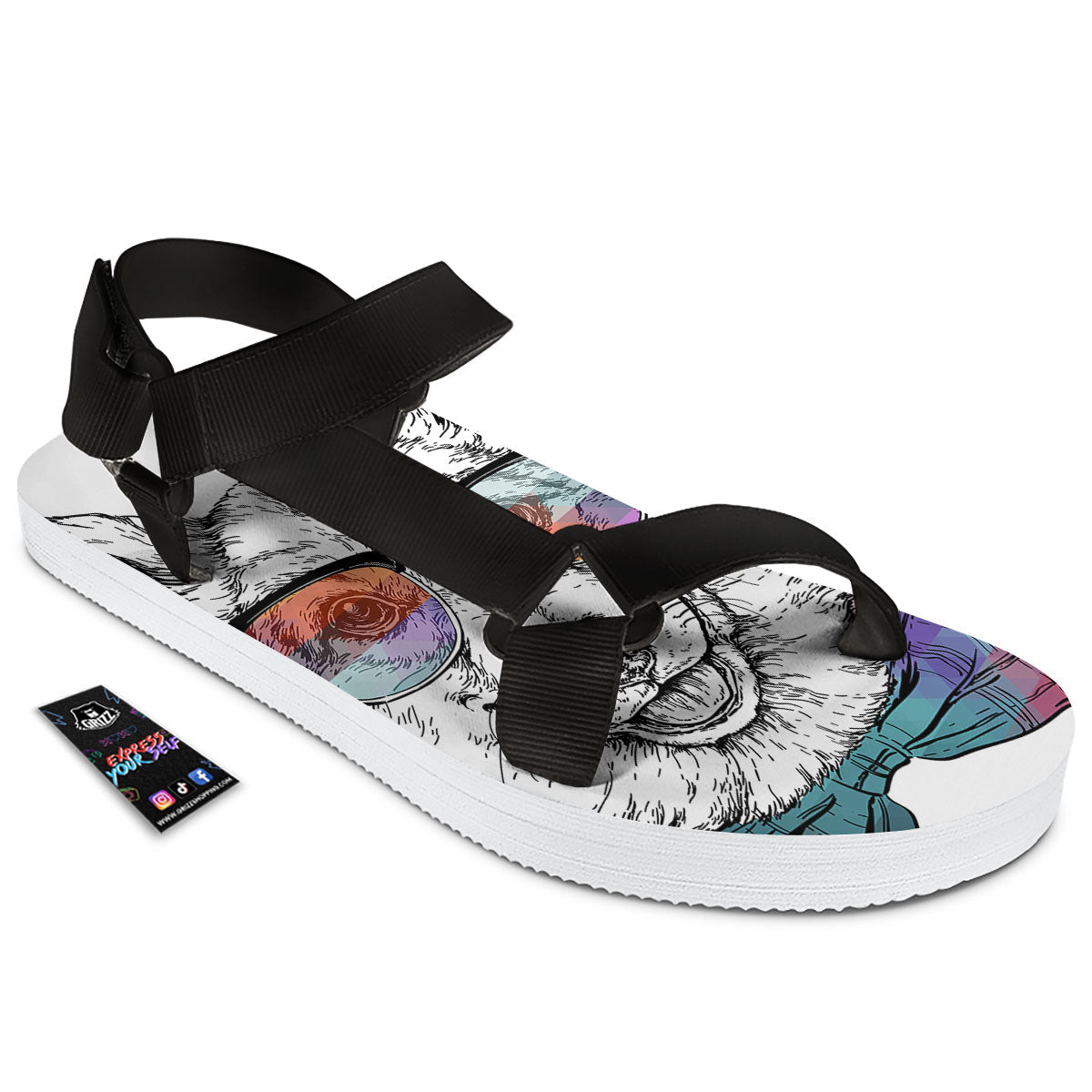 Pembroke Welsh Corgi Hipster Print Black Open Toe Sandals-grizzshop