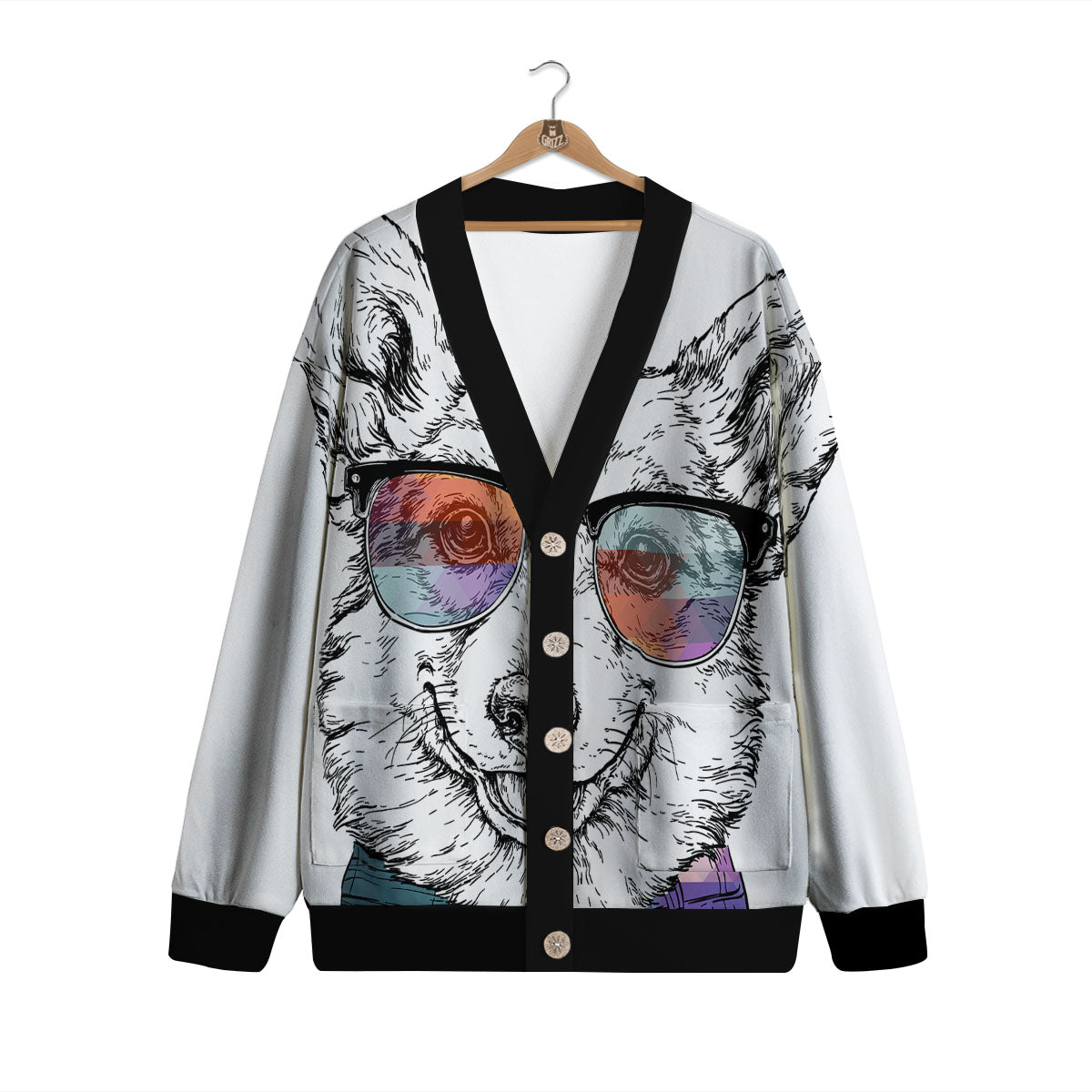 Pembroke Welsh Corgi Hipster Print Cardigan-grizzshop