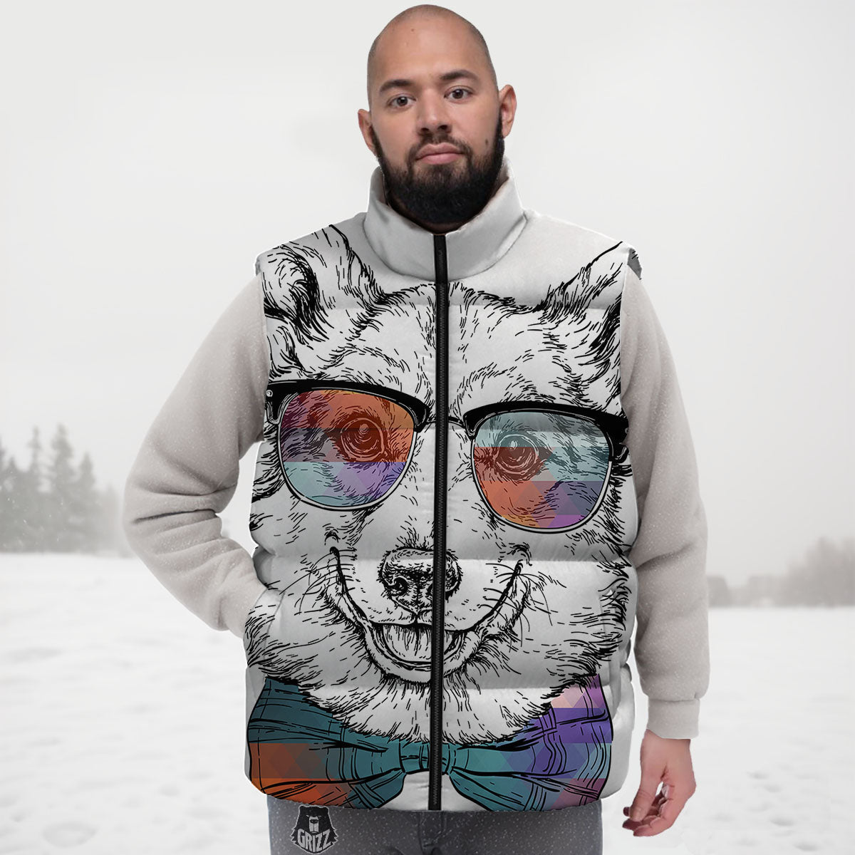 Pembroke Welsh Corgi Hipster Print Down Vest