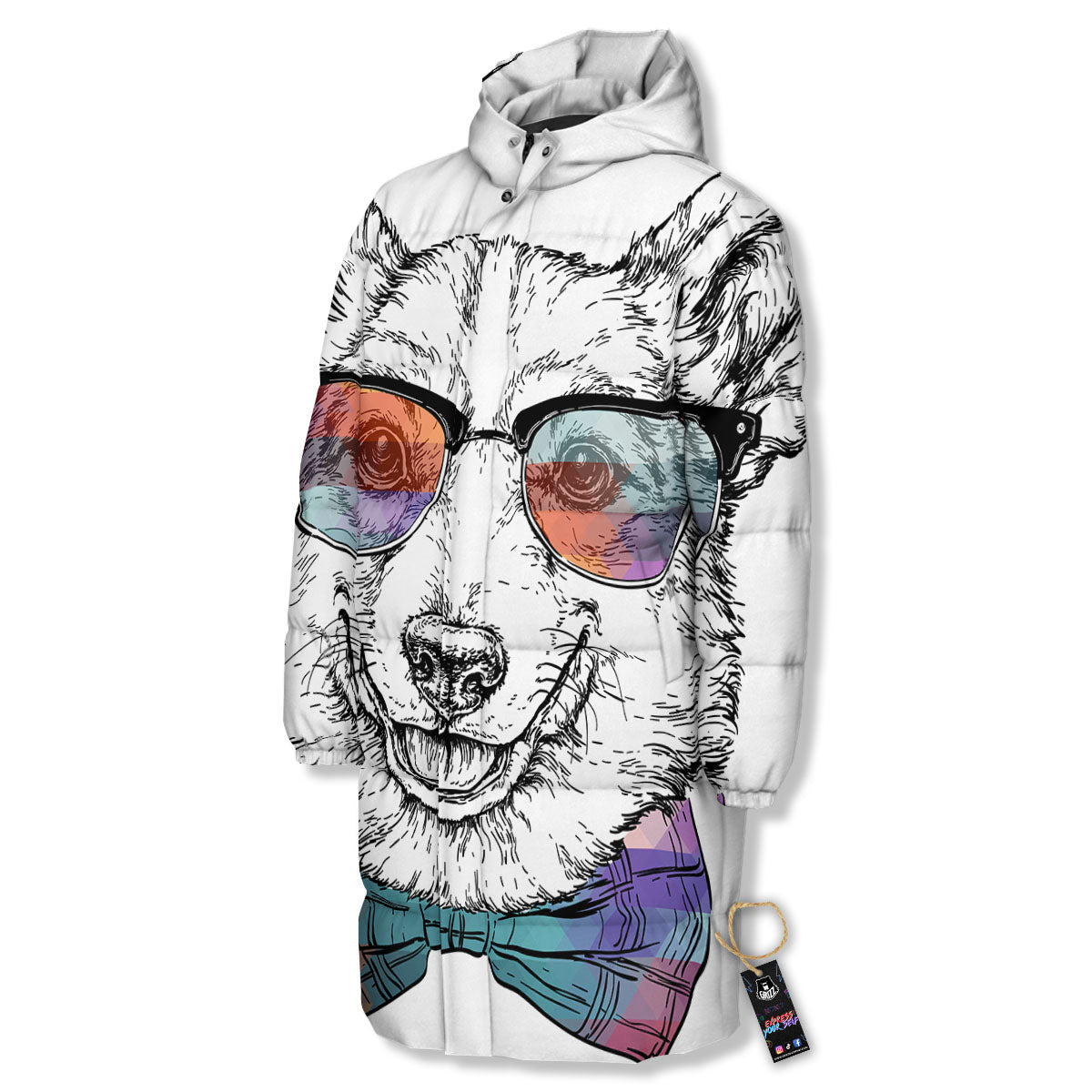 Pembroke Welsh Corgi Hipster Print Long Down Jacket-grizzshop