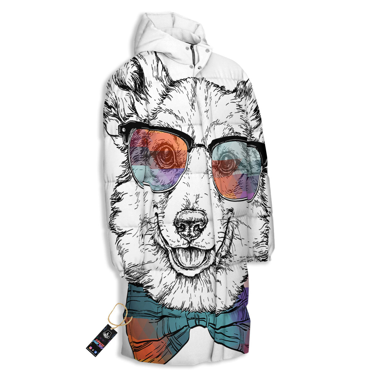 Pembroke Welsh Corgi Hipster Print Long Down Jacket-grizzshop
