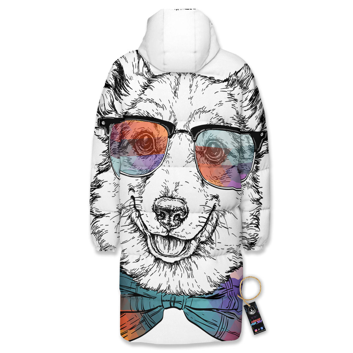 Pembroke Welsh Corgi Hipster Print Long Down Jacket-grizzshop