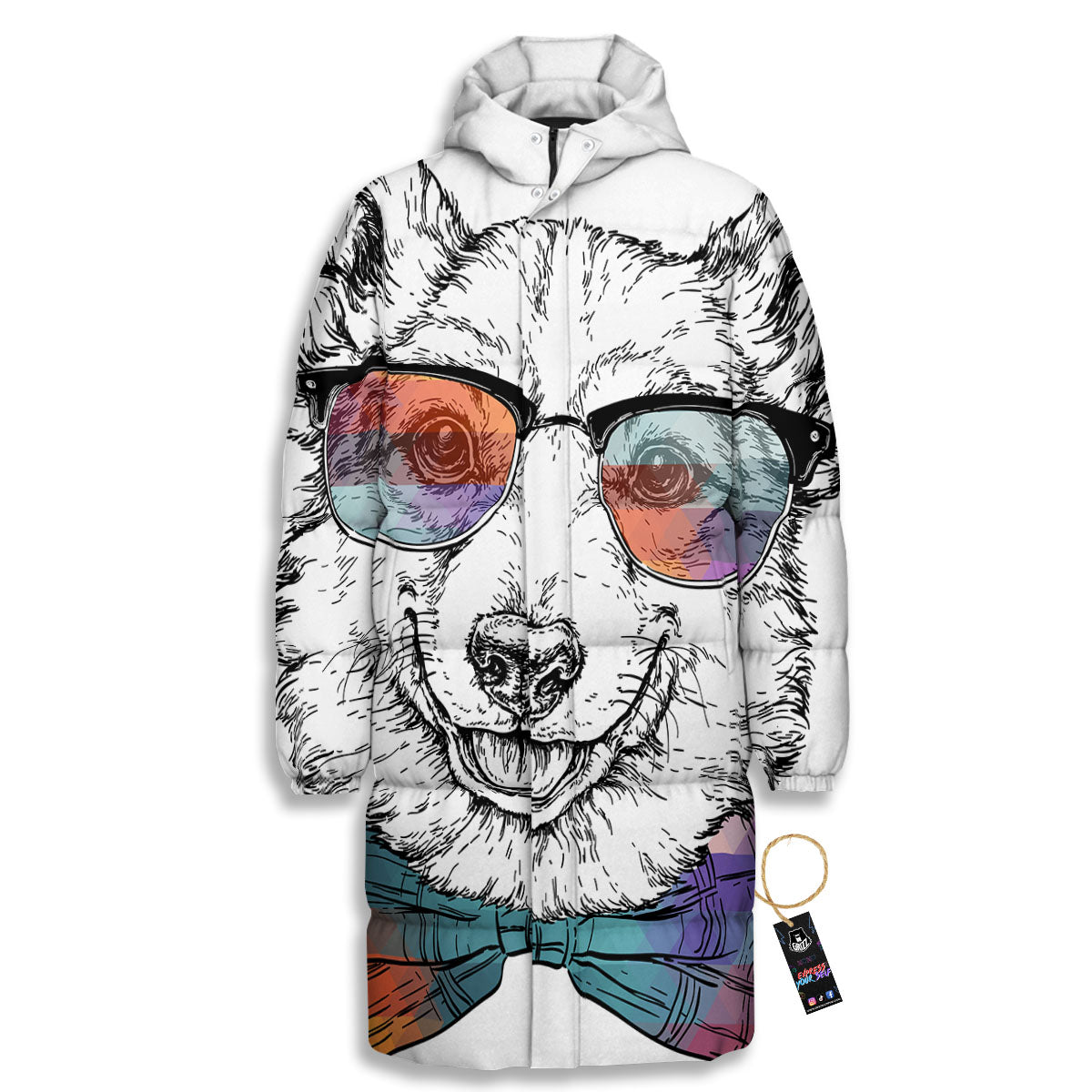 Pembroke Welsh Corgi Hipster Print Long Down Jacket-grizzshop