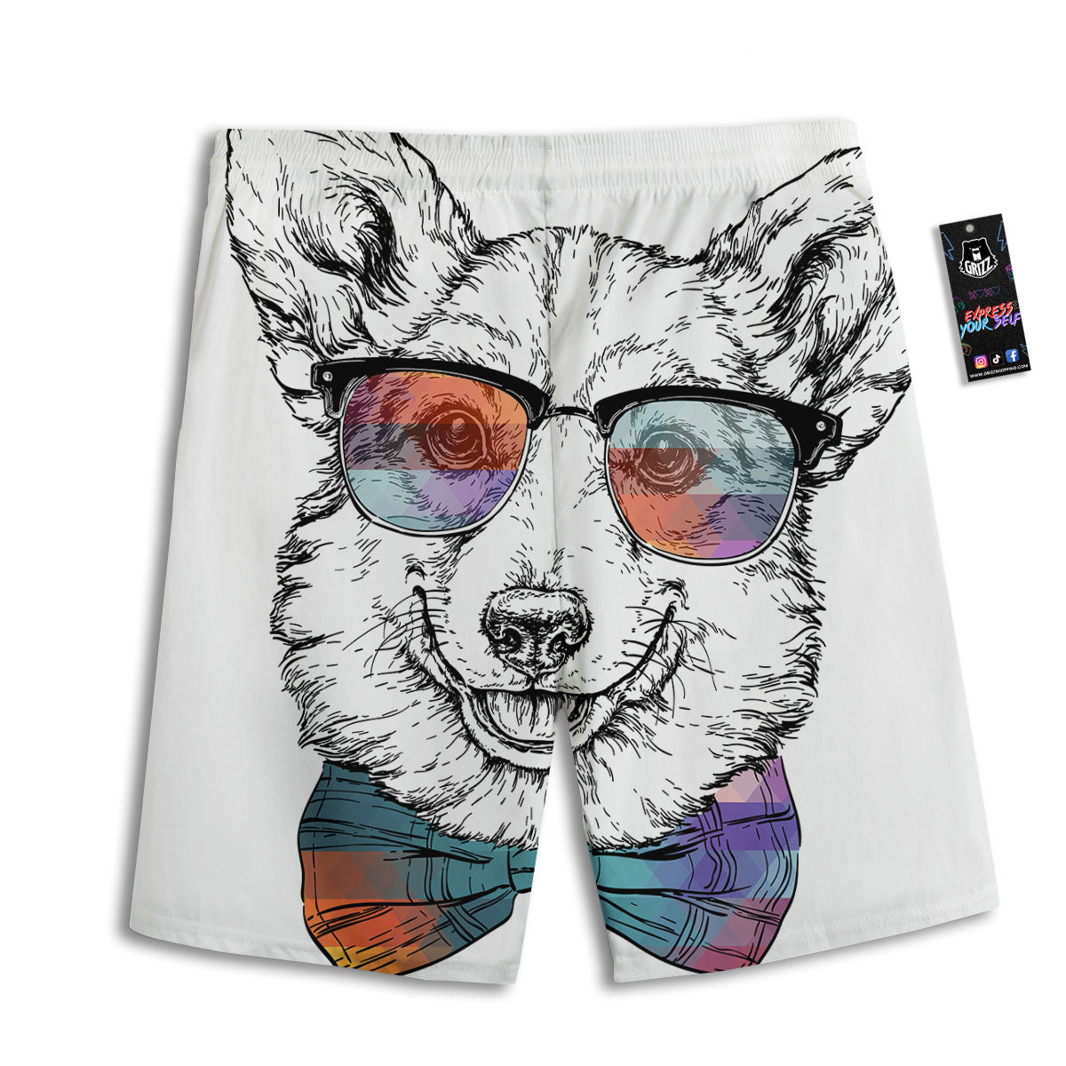 Pembroke Welsh Corgi Hipster Print Men's Athletic Shorts