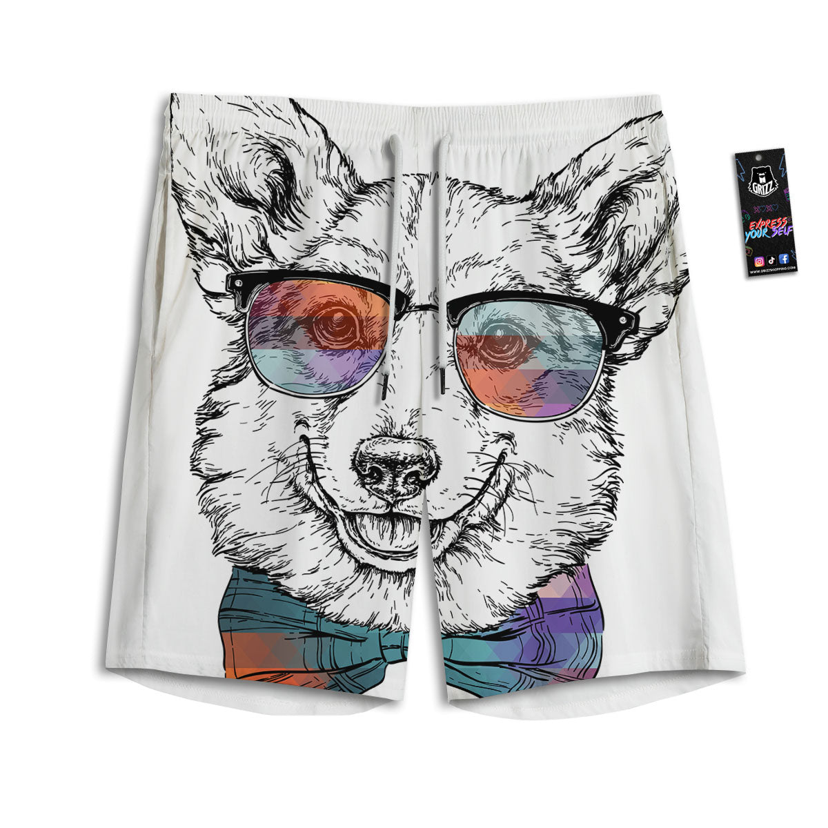 Pembroke Welsh Corgi Hipster Print Men's Athletic Shorts