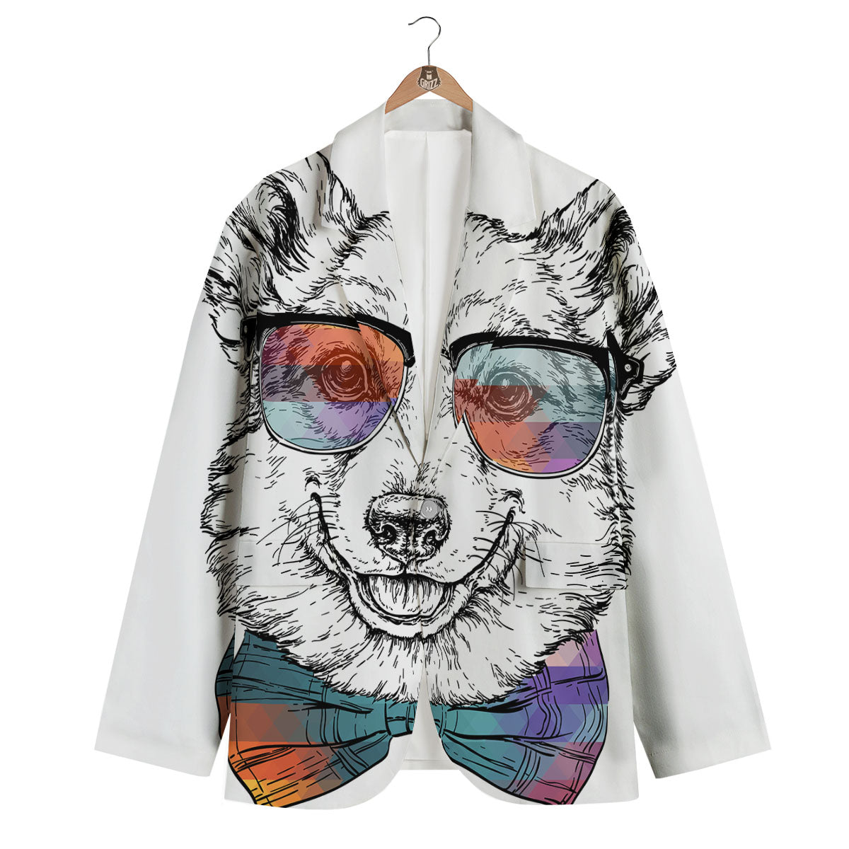Pembroke Welsh Corgi Hipster Print Men's Blazer-grizzshop