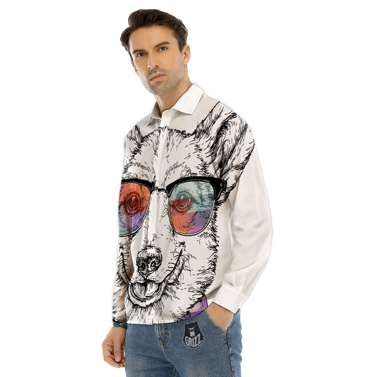 Pembroke Welsh Corgi Hipster Print Men's Dress Shirts-grizzshop