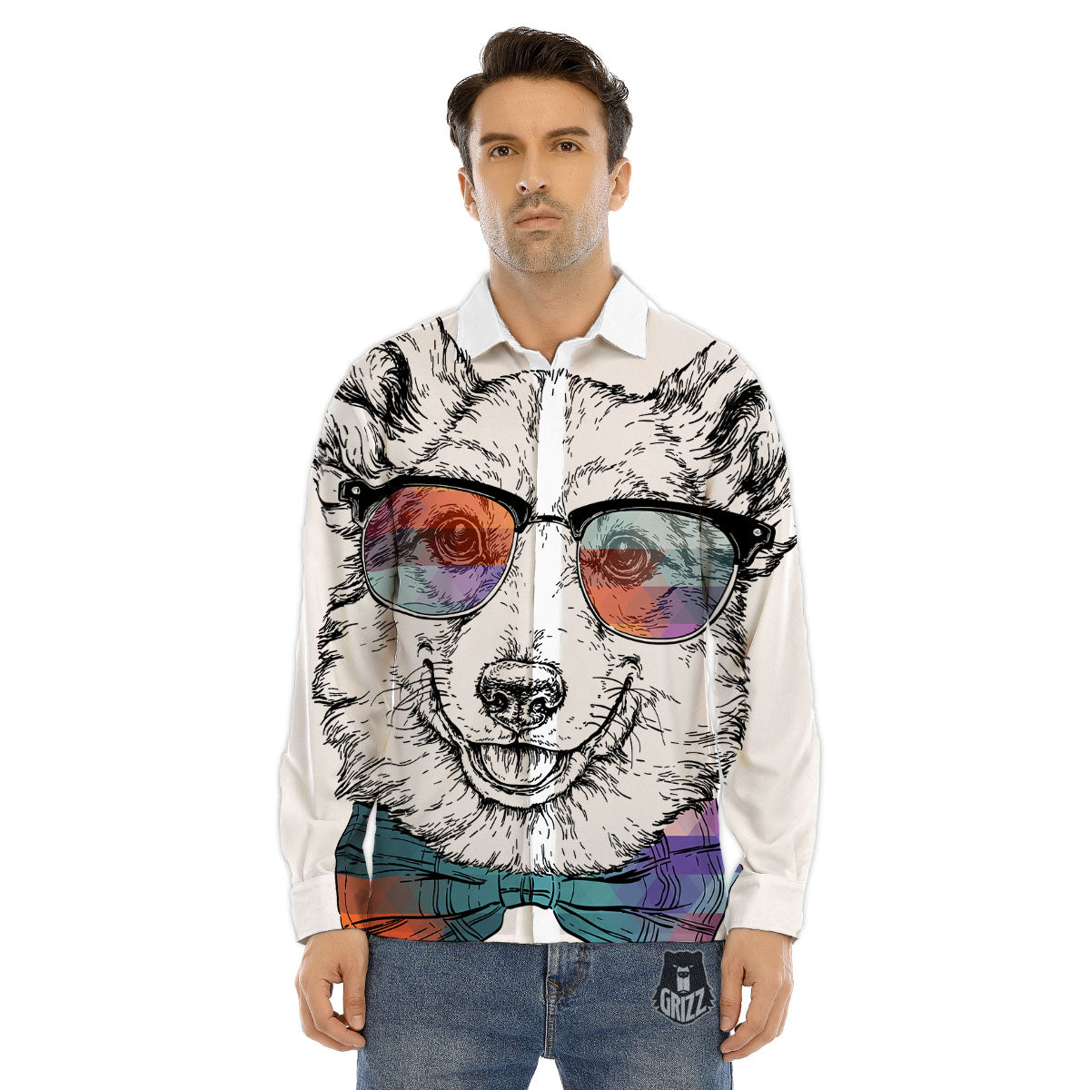 Pembroke Welsh Corgi Hipster Print Men's Dress Shirts-grizzshop