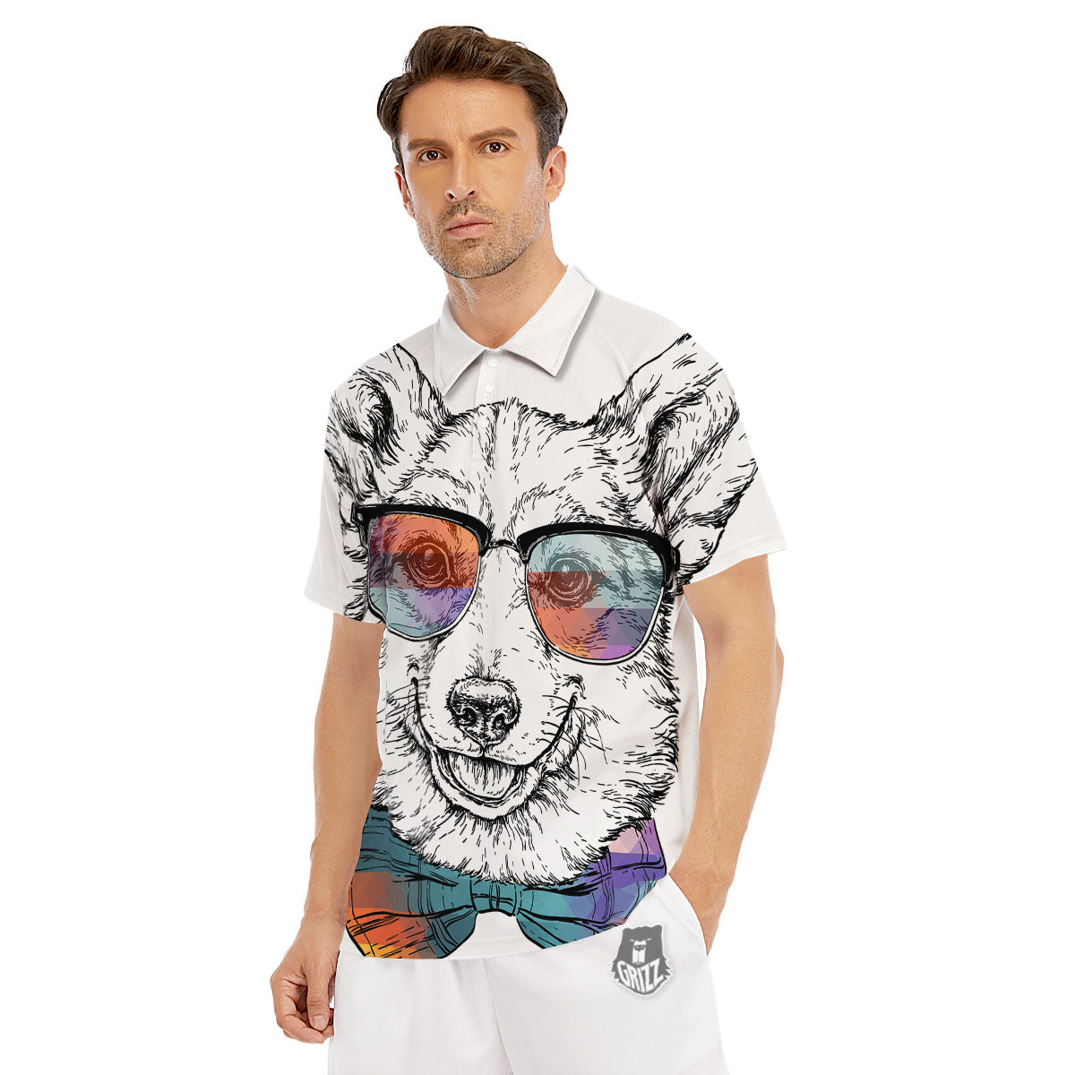 Pembroke Welsh Corgi Hipster Print Men's Golf Shirts-grizzshop