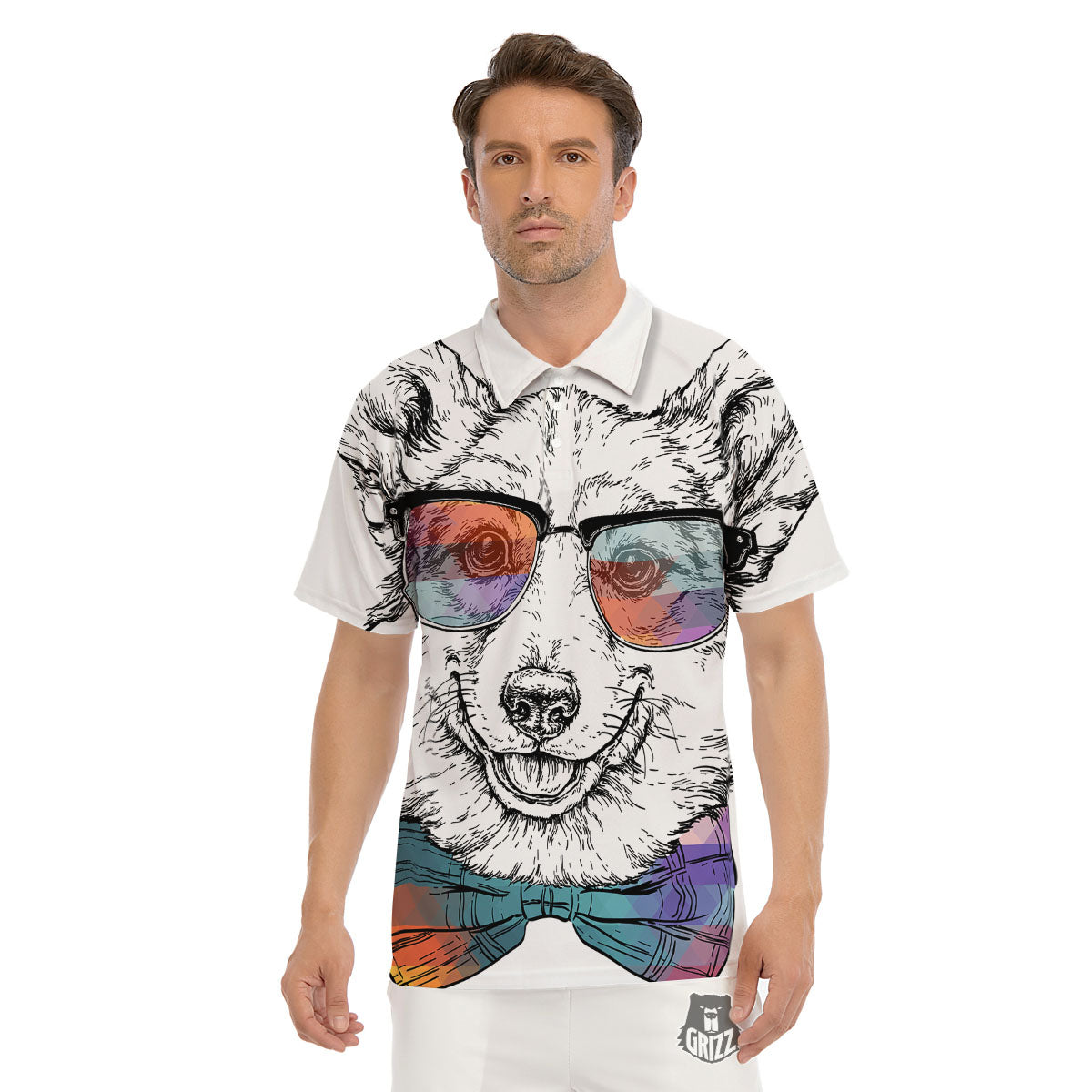 Pembroke Welsh Corgi Hipster Print Men's Golf Shirts-grizzshop