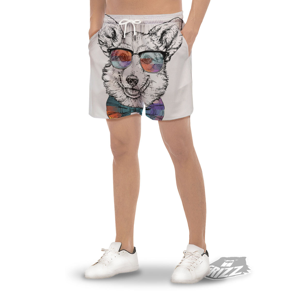 Pembroke Welsh Corgi Hipster Print Men's Gym Shorts-grizzshop