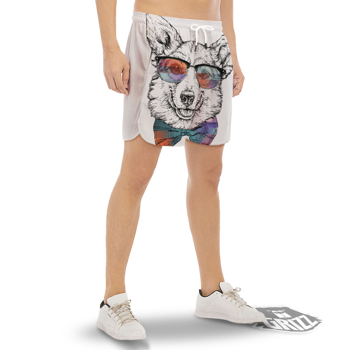 Pembroke Welsh Corgi Hipster Print Men's Gym Shorts-grizzshop