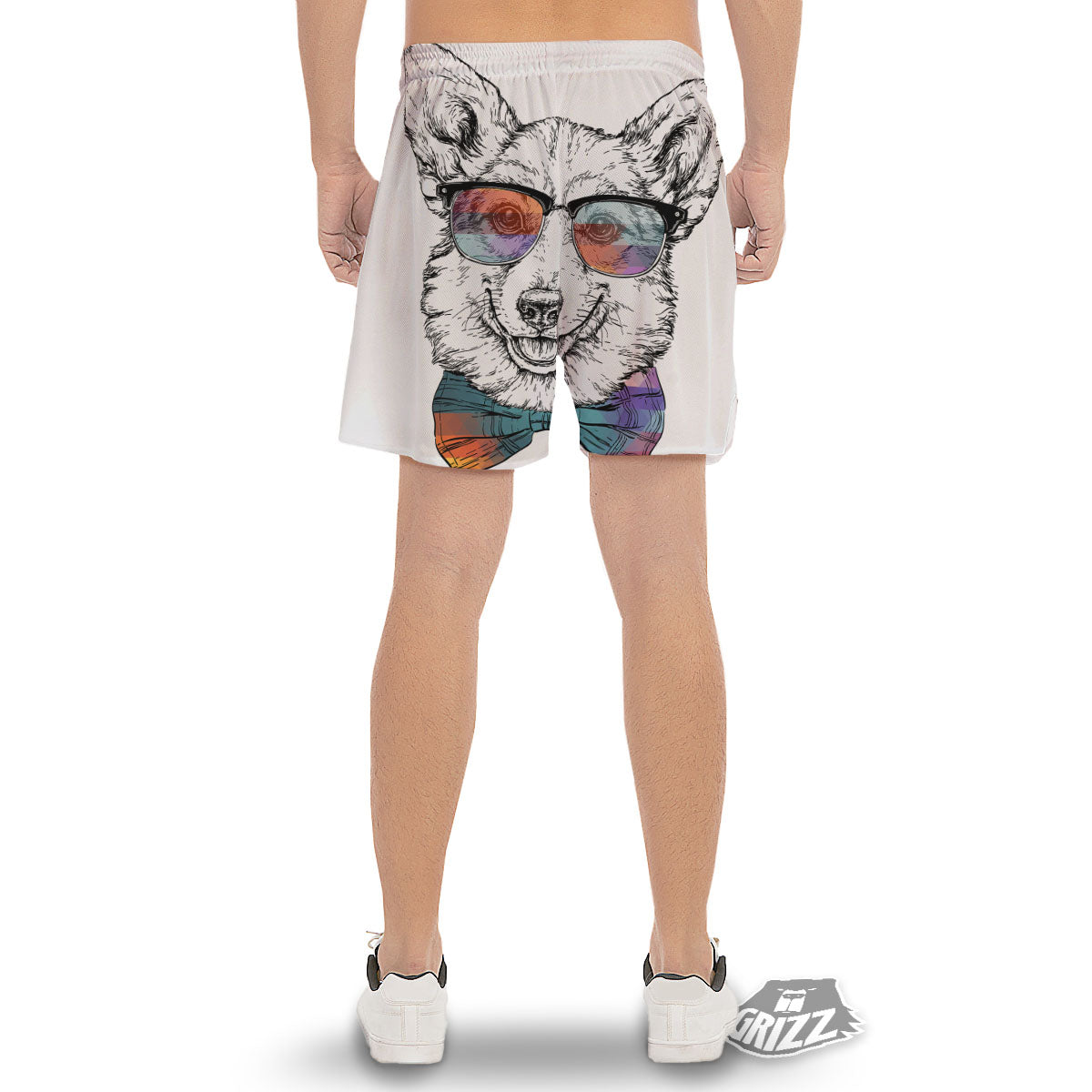 Pembroke Welsh Corgi Hipster Print Men's Gym Shorts-grizzshop