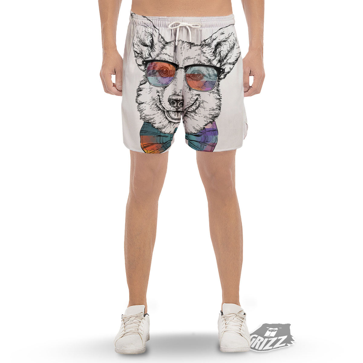 Pembroke Welsh Corgi Hipster Print Men's Gym Shorts-grizzshop