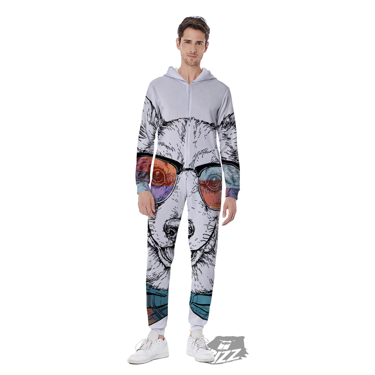 Pembroke Welsh Corgi Hipster Print Men's Jumpsuit-grizzshop