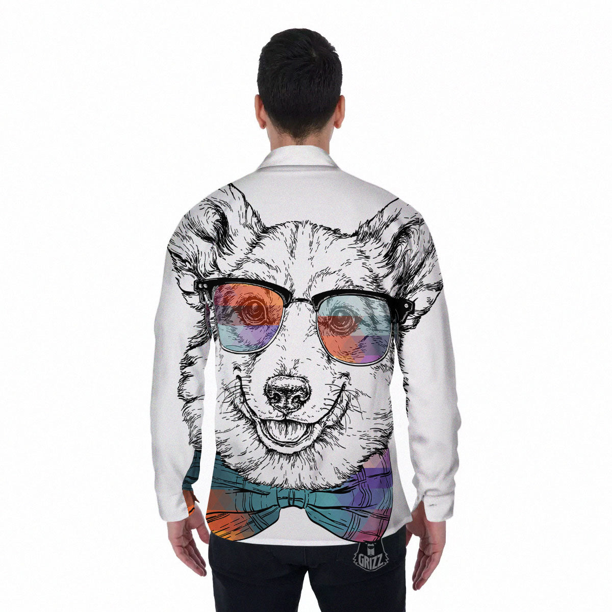 Pembroke Welsh Corgi Hipster Print Men's Long Sleeve Shirts-grizzshop