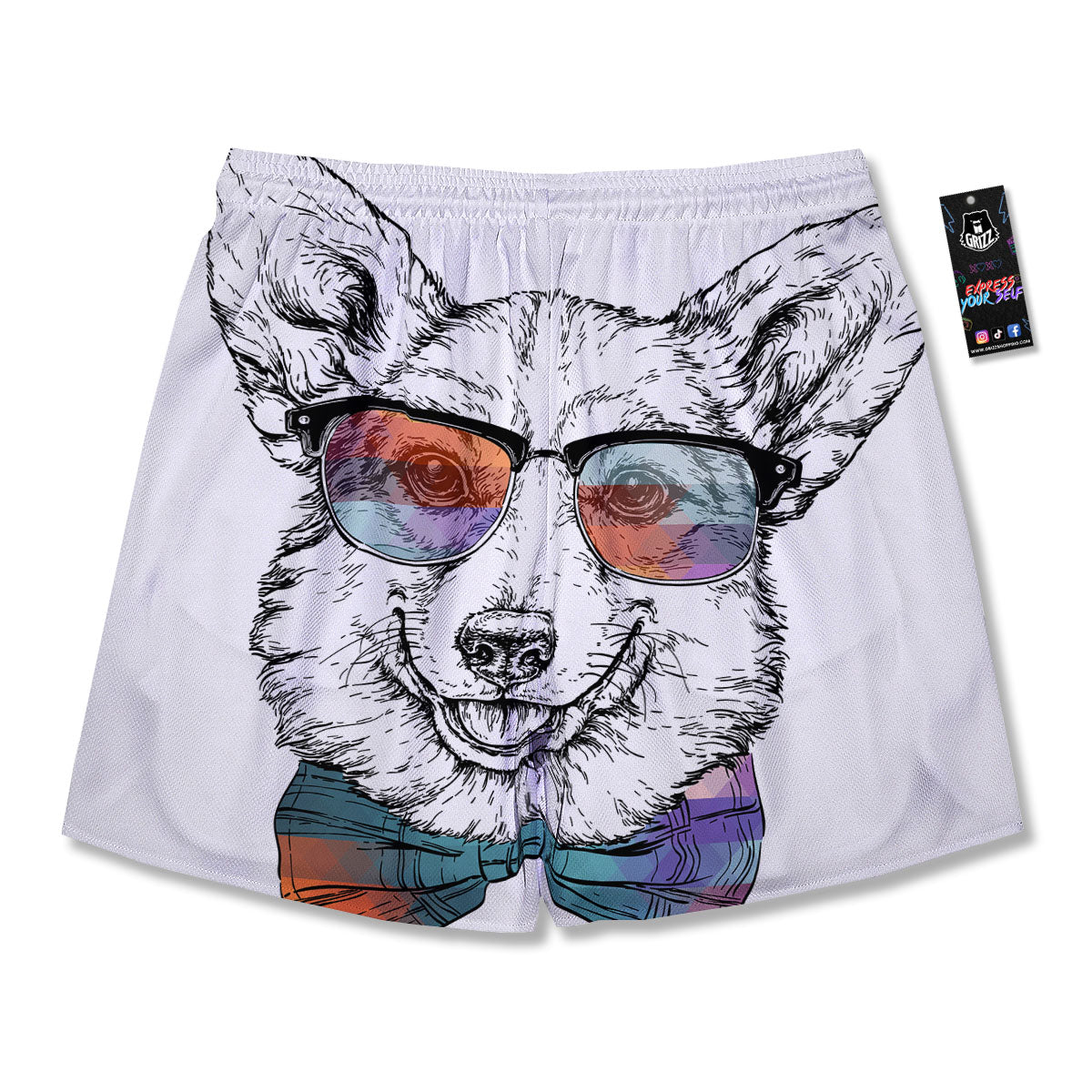Pembroke Welsh Corgi Hipster Print Men's Running Shorts-grizzshop