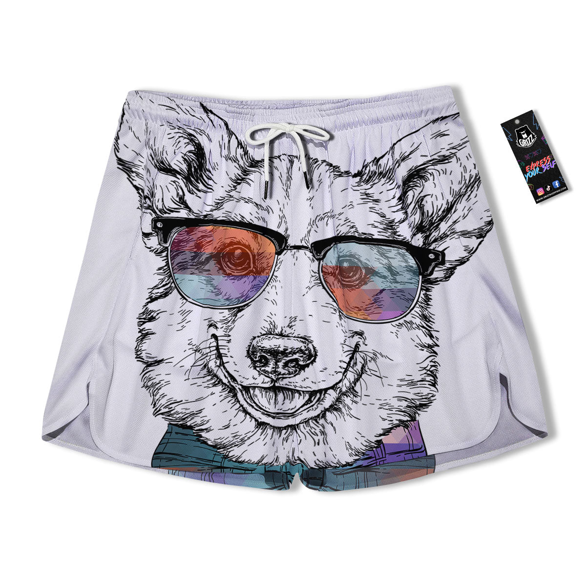 Pembroke Welsh Corgi Hipster Print Men's Running Shorts-grizzshop
