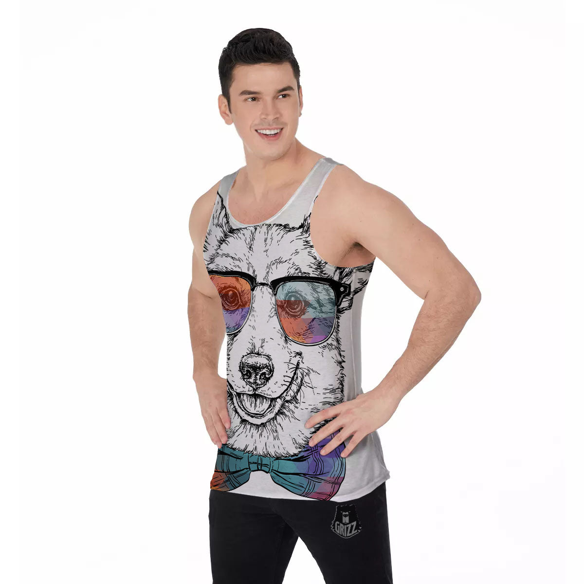 Pembroke Welsh Corgi Hipster Print Men's Tank Top-grizzshop