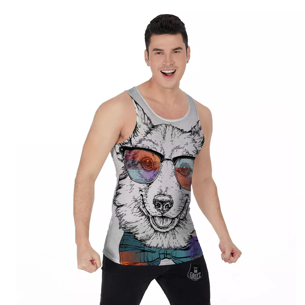 Pembroke Welsh Corgi Hipster Print Men's Tank Top-grizzshop