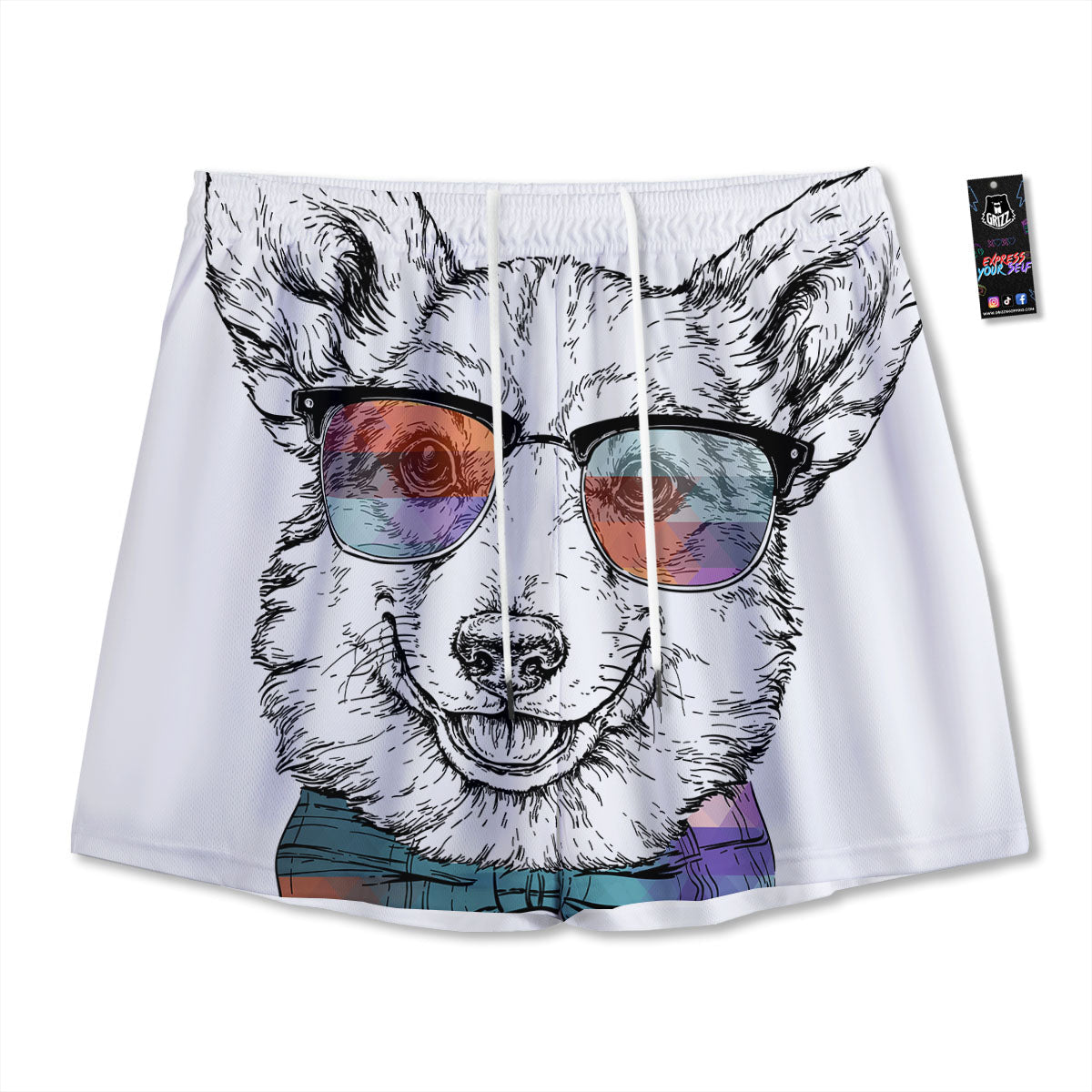Pembroke Welsh Corgi Hipster Print Mesh Shorts
