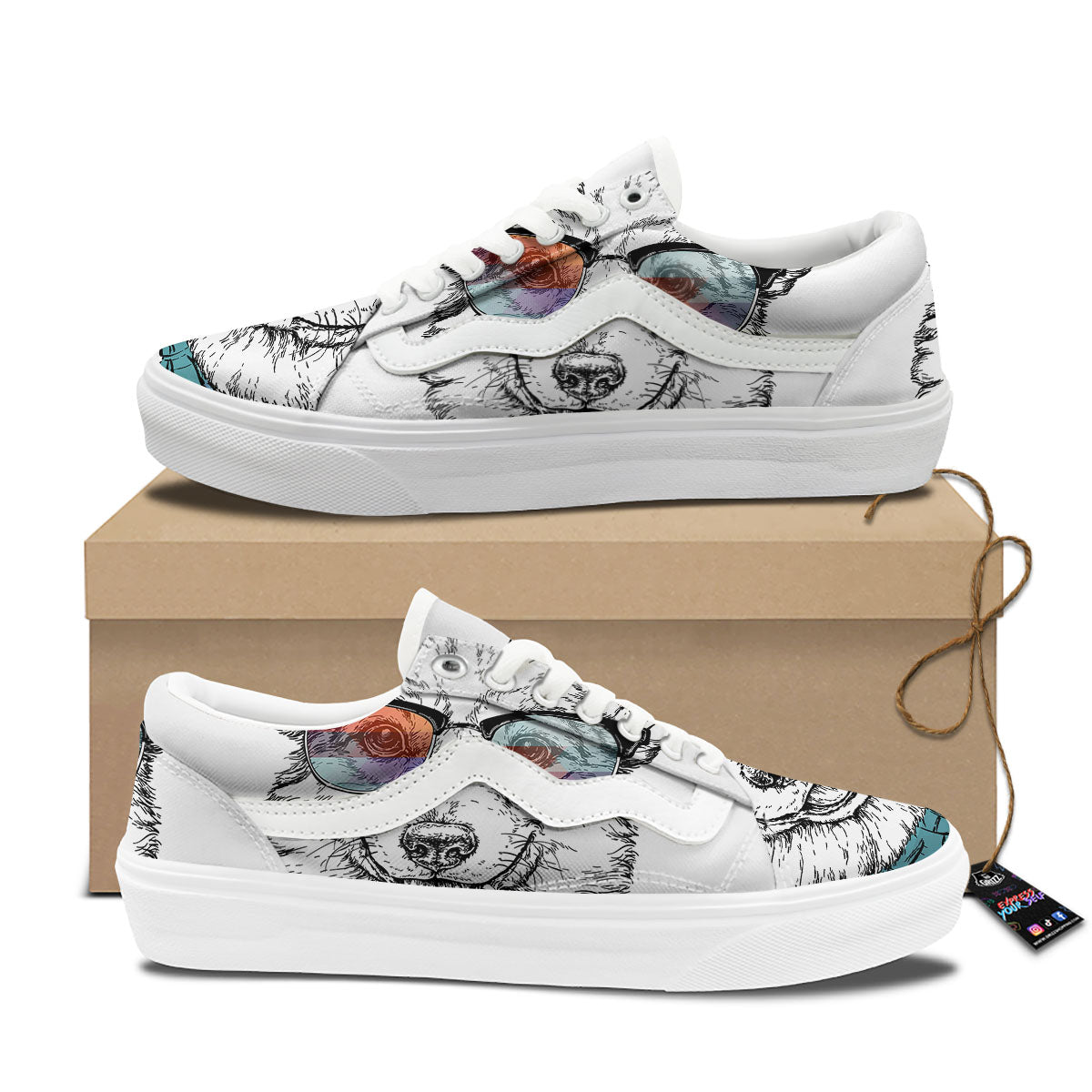 Pembroke Welsh Corgi Hipster Print Skate Shoes-grizzshop