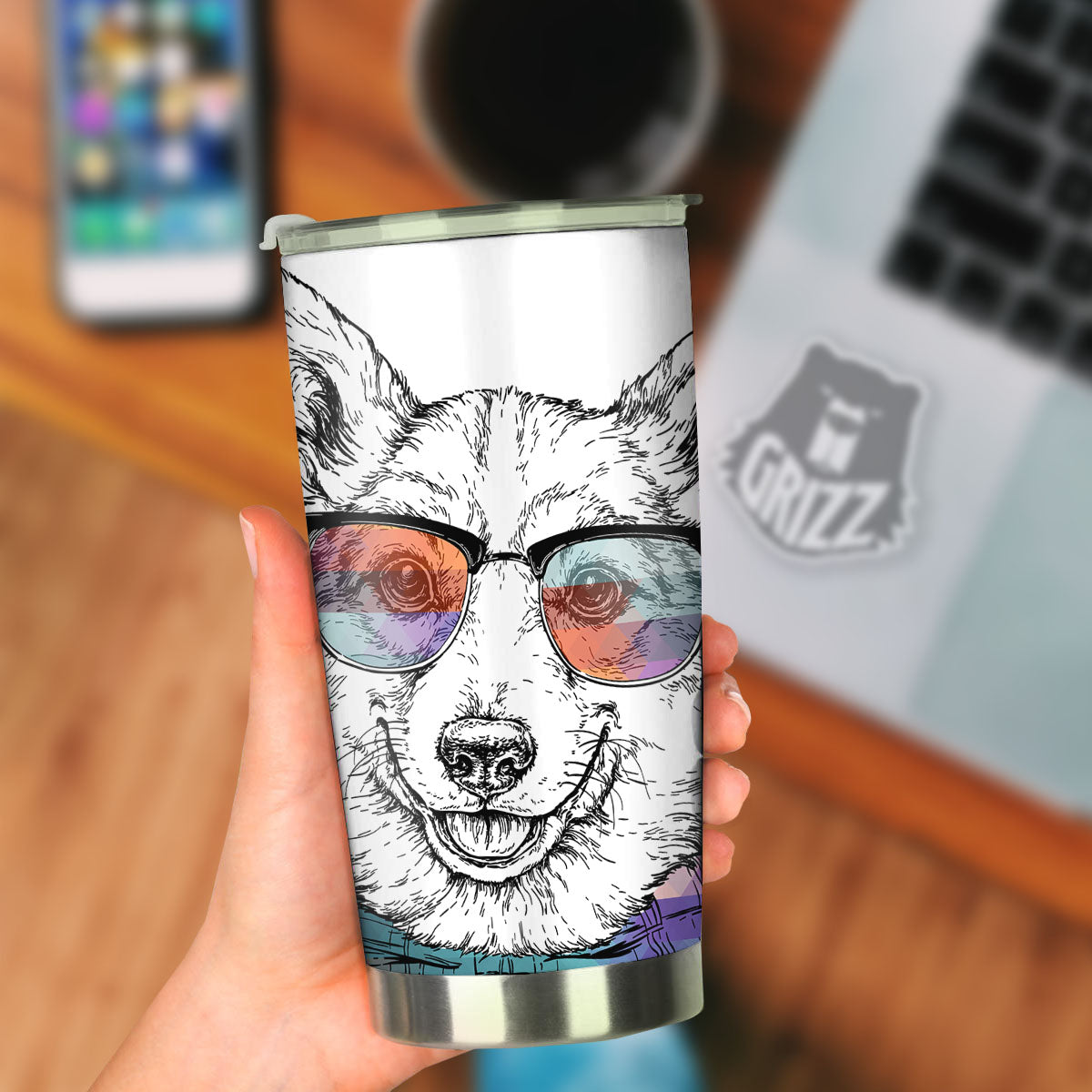 Pembroke Welsh Corgi Hipster Print Tumbler-grizzshop