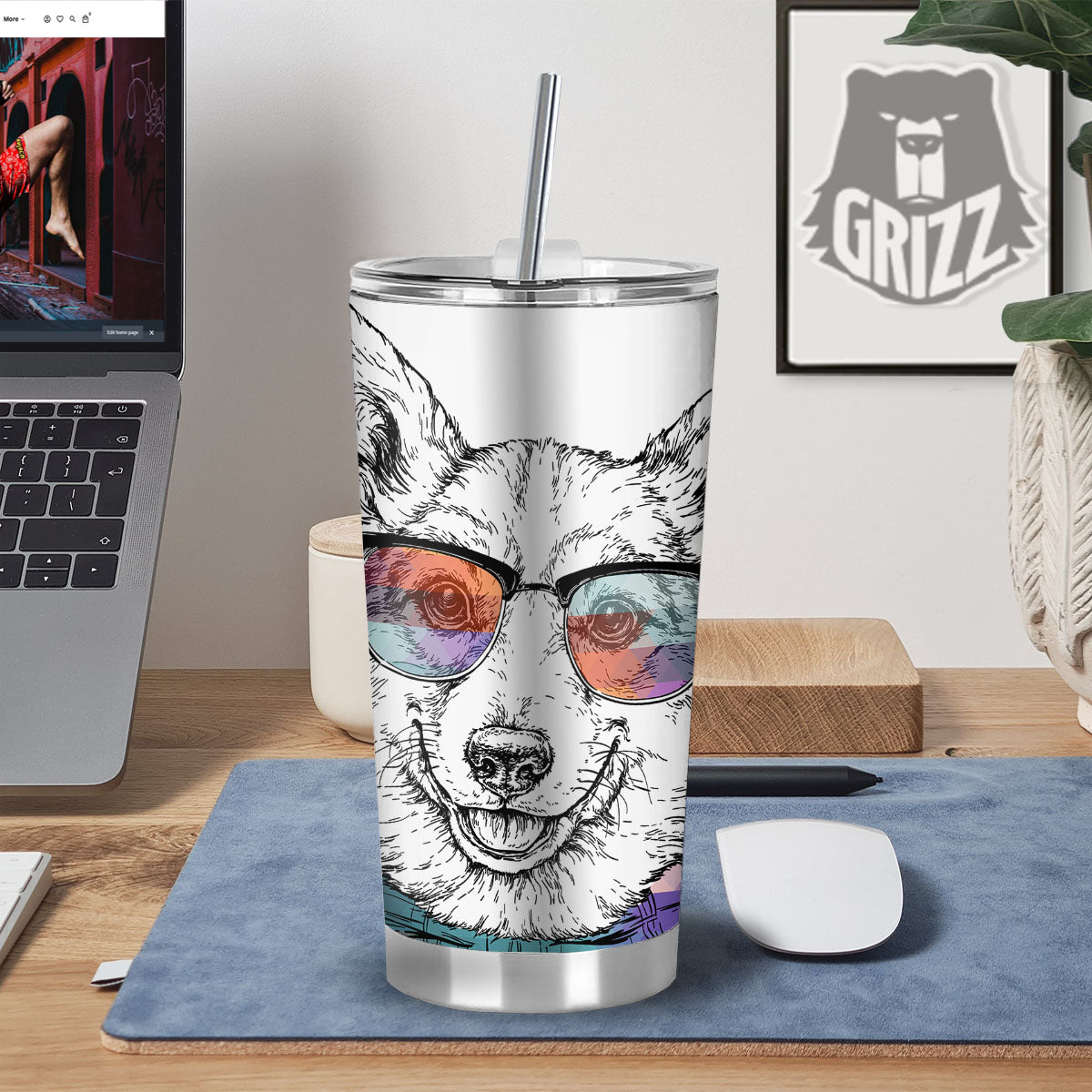 Pembroke Welsh Corgi Hipster Print Tumbler-grizzshop