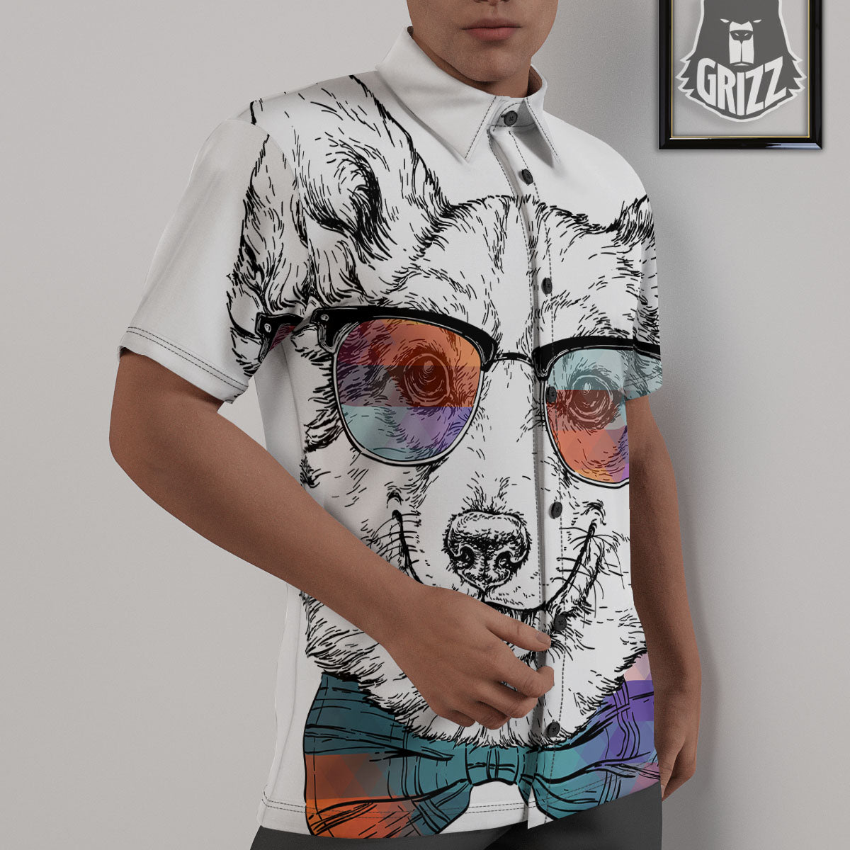 Pembroke Welsh Corgi Hipster Print Untucked Shirts-grizzshop