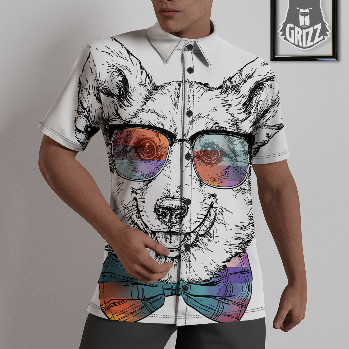 Pembroke Welsh Corgi Hipster Print Untucked Shirts-grizzshop