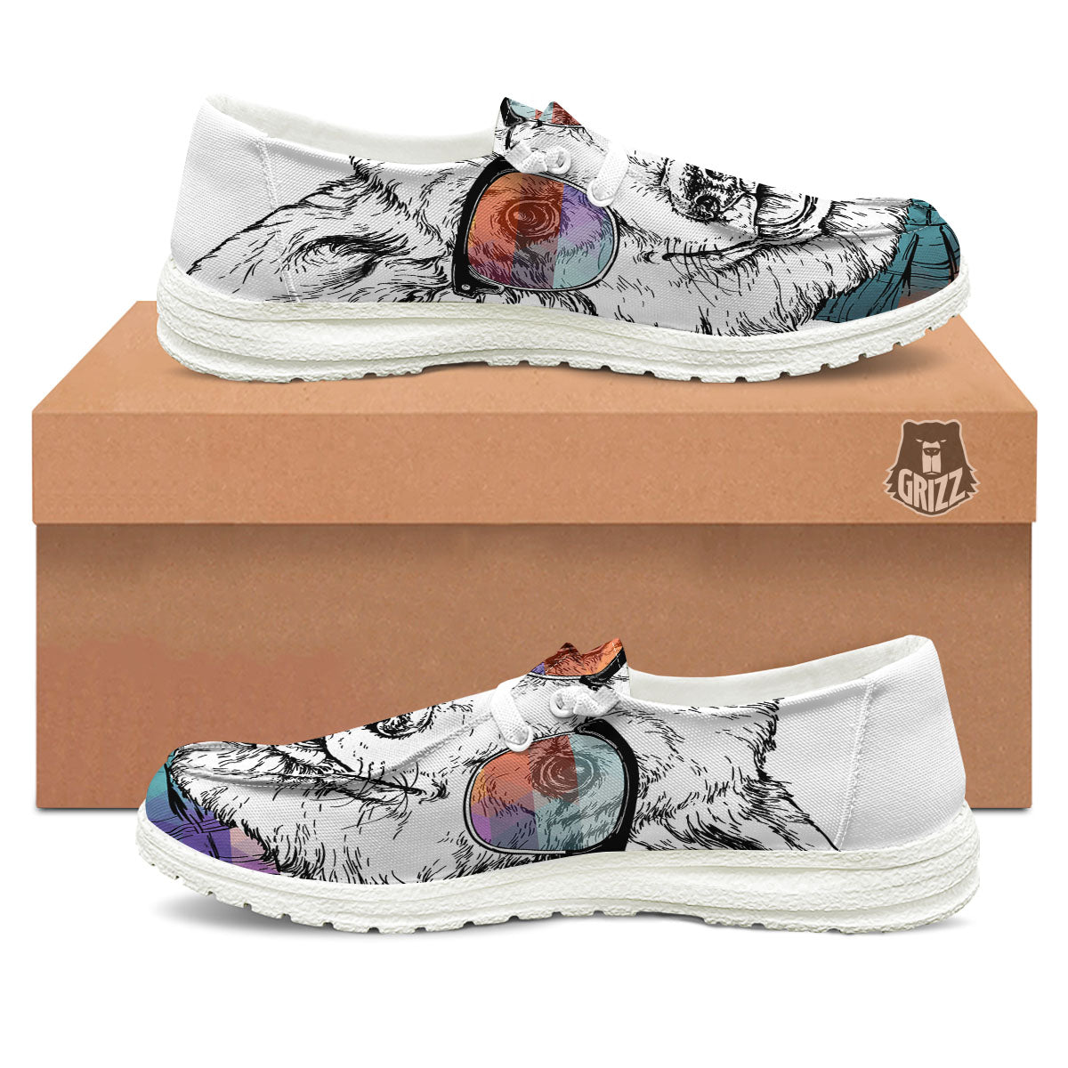 Pembroke Welsh Corgi Hipster Print White Loafers-grizzshop