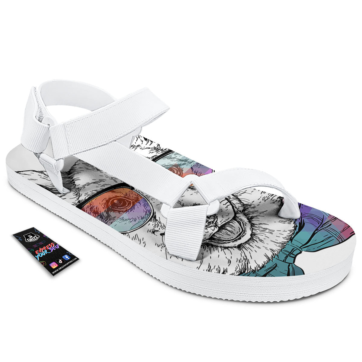 Pembroke Welsh Corgi Hipster Print White Open Toe Sandals-grizzshop