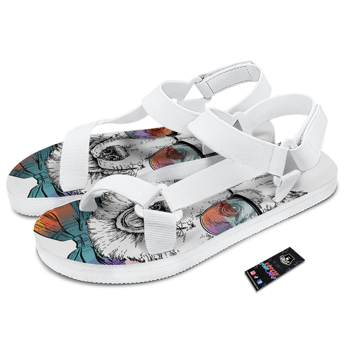 Pembroke Welsh Corgi Hipster Print White Open Toe Sandals-grizzshop