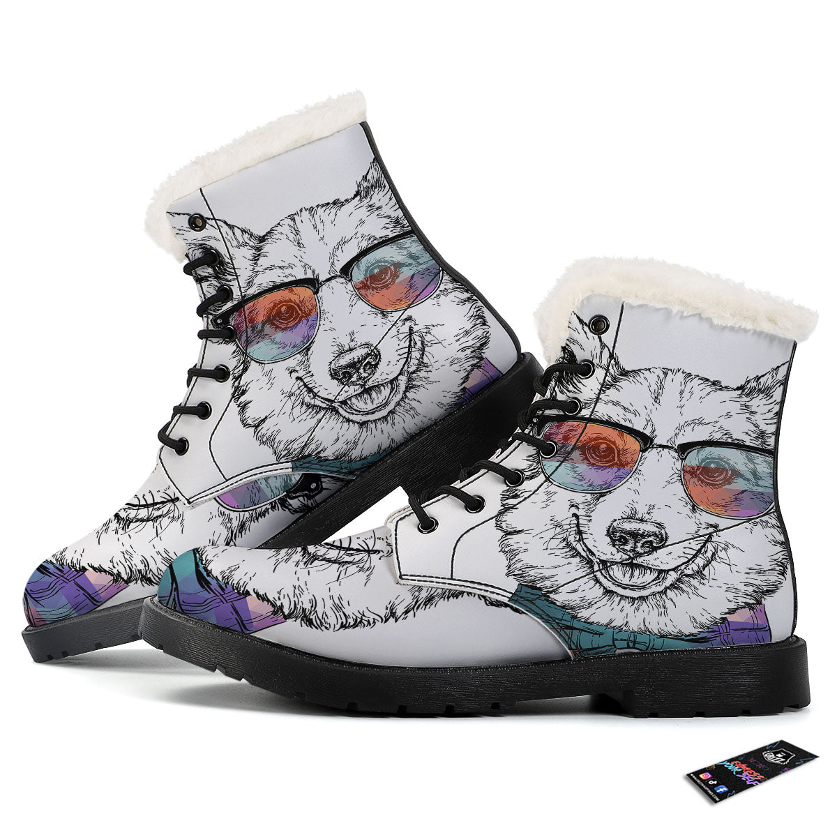 Pembroke Welsh Corgi Hipster Print Winter Boots-grizzshop
