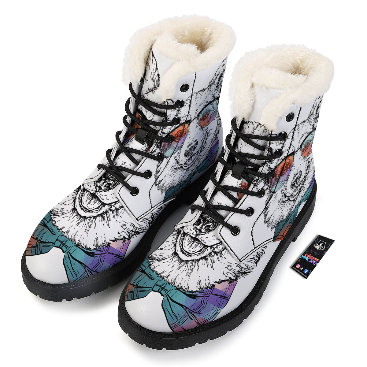 Pembroke Welsh Corgi Hipster Print Winter Boots-grizzshop